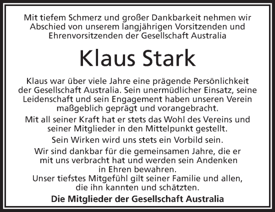 Traueranzeige von Klaus Stark von Frankenpost