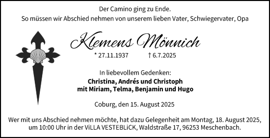 Traueranzeige von Klemens Mönnich von Neue Presse Coburg