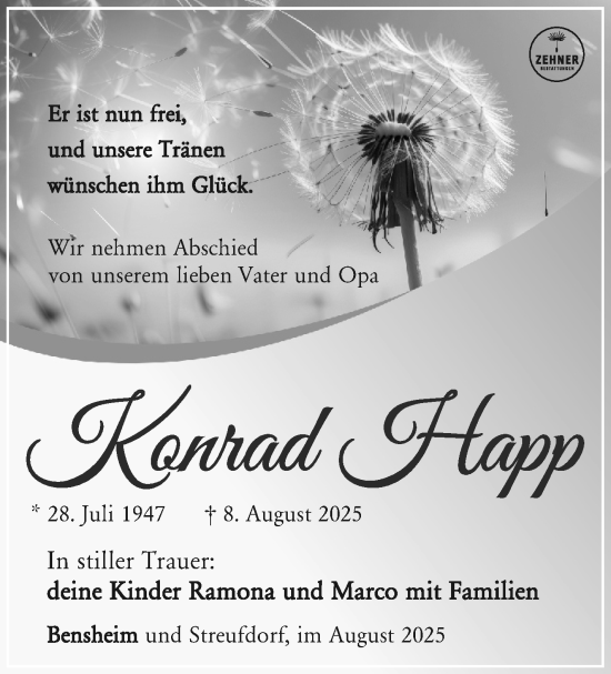 Traueranzeige von Konrad Happ von Südthüringer Presse