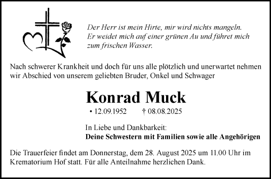 Traueranzeige von Konrad Muck von Frankenpost