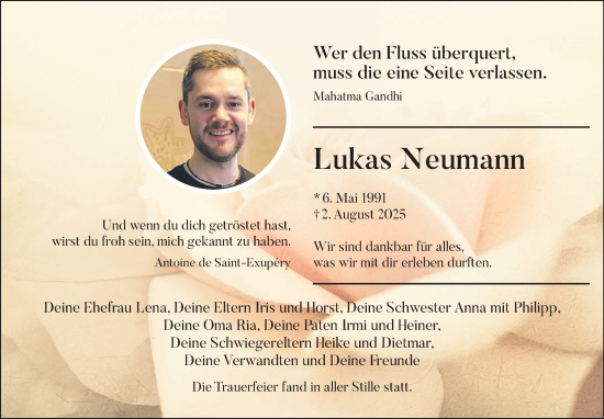 Traueranzeige von Lukas Neumann von Neue Presse Coburg