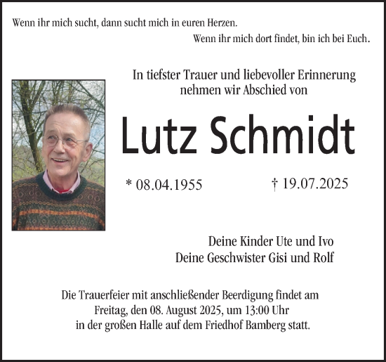 Traueranzeige von Lutz Schmidt von Frankenpost