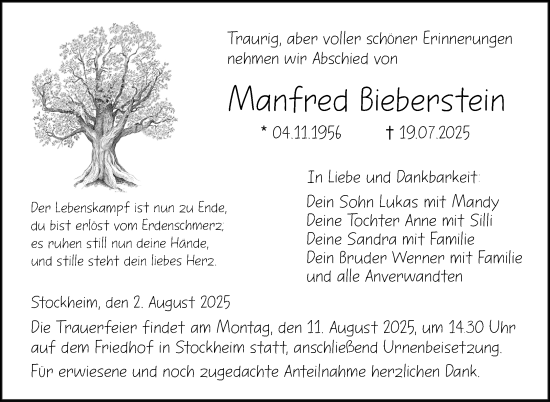 Traueranzeige von Manfred Bieberstein von Neue Presse Coburg