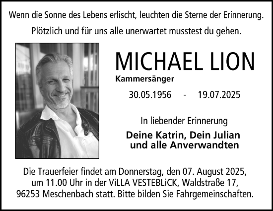 Traueranzeige von Michael Lion von Neue Presse Coburg