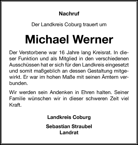 Traueranzeige von Michael Werner von Neue Presse Coburg