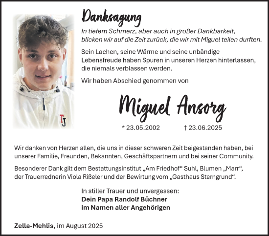 Traueranzeige von Miguel Ansorg von Südthüringer Presse