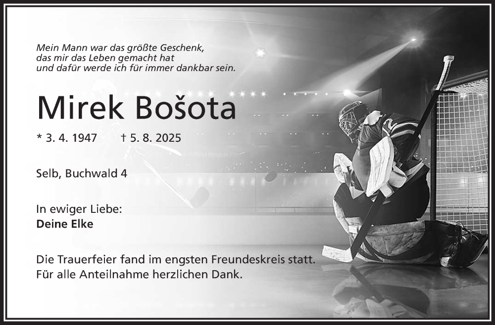  Traueranzeige für Mirek Bosota vom 23.08.2025 aus Frankenpost