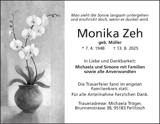 Traueranzeige von Monika Zeh von Frankenpost