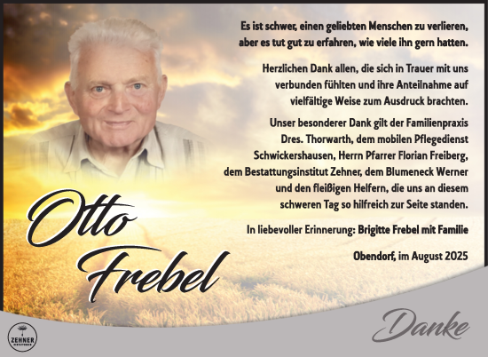 Traueranzeige von Otto Frebel von Südthüringer Presse