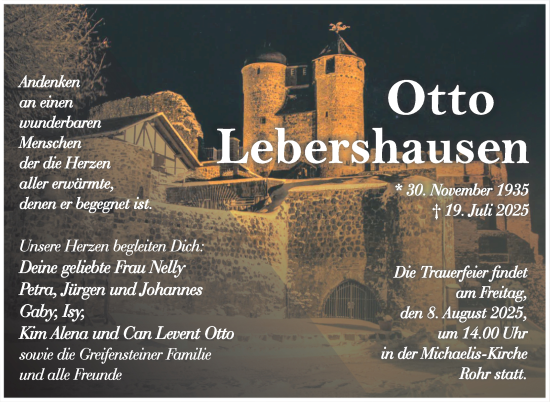 Traueranzeige von Otto Lebershausen von Südthüringer Presse
