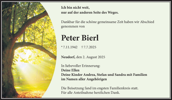 Traueranzeige von Peter Bierl von Frankenpost
