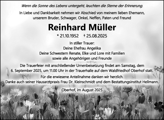 Traueranzeige von Reinhard Müller von Südthüringer Presse