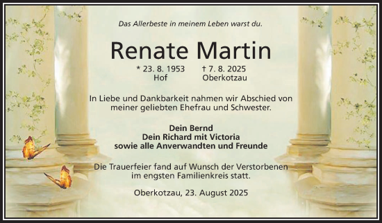 Traueranzeige von Renate Martin von Frankenpost