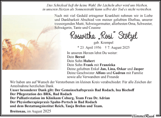 Traueranzeige von Roswitha Stölzel von Neue Presse Coburg