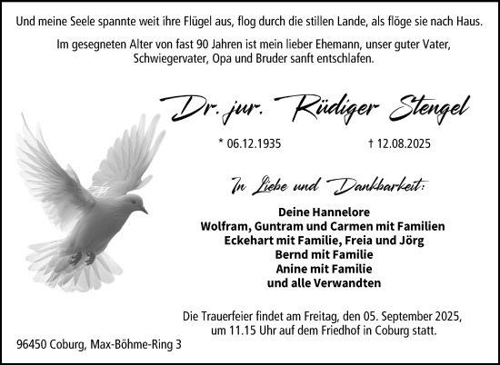 Traueranzeige von Rüdiger Stengel von Neue Presse Coburg