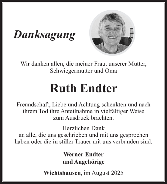 Traueranzeige von Ruth Endter von Südthüringer Presse