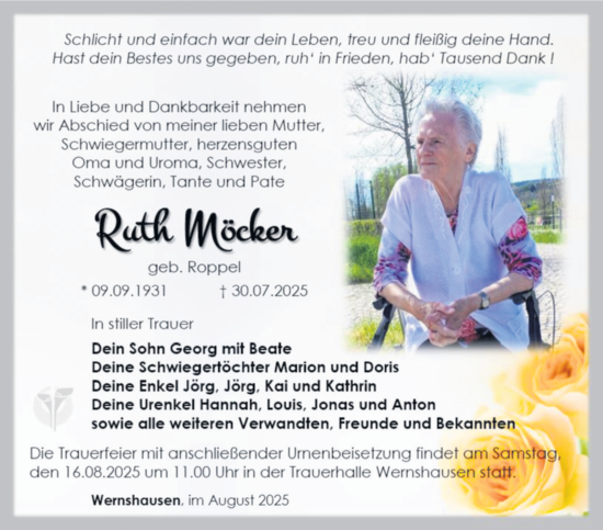 Traueranzeige von Ruth Möcker von Südthüringer Presse