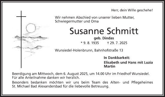 Traueranzeige von Susanne Schmitt von Frankenpost