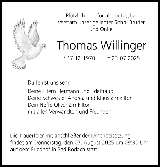 Traueranzeige von Thomas Wilinger von Neue Presse Coburg