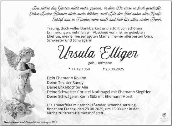 Traueranzeige von Ursula Elliger von Südthüringer Presse