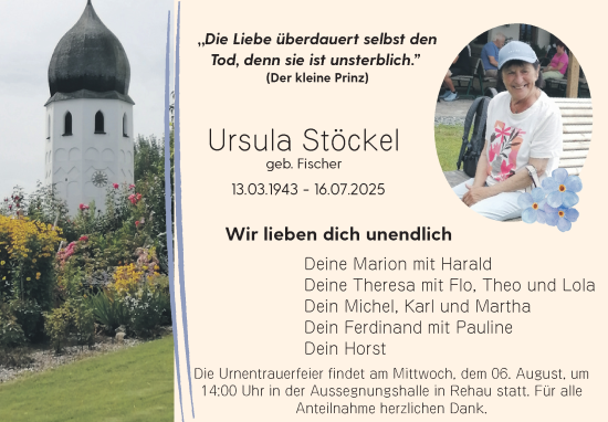 Traueranzeige von Ursula Stöckel von Frankenpost