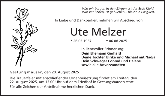 Traueranzeige von Ute Melzer von Neue Presse Coburg