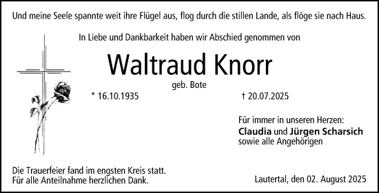 Traueranzeige von Waltraud Knorr von Neue Presse Coburg