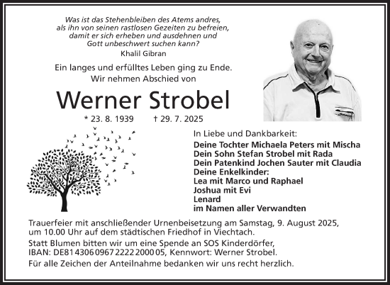 Traueranzeige von Werner Strobel von Frankenpost
