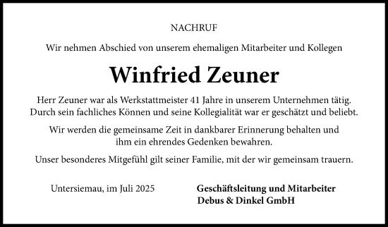 Traueranzeige von Winfried Zeuner von Neue Presse Coburg