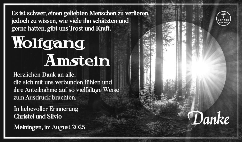  Traueranzeige für Wolfgang Amstein vom 23.08.2025 aus Südthüringer Presse