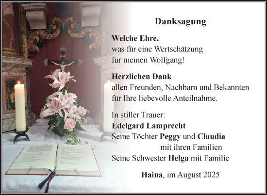 Traueranzeige von Wolfgang Lamprecht von Südthüringer Presse