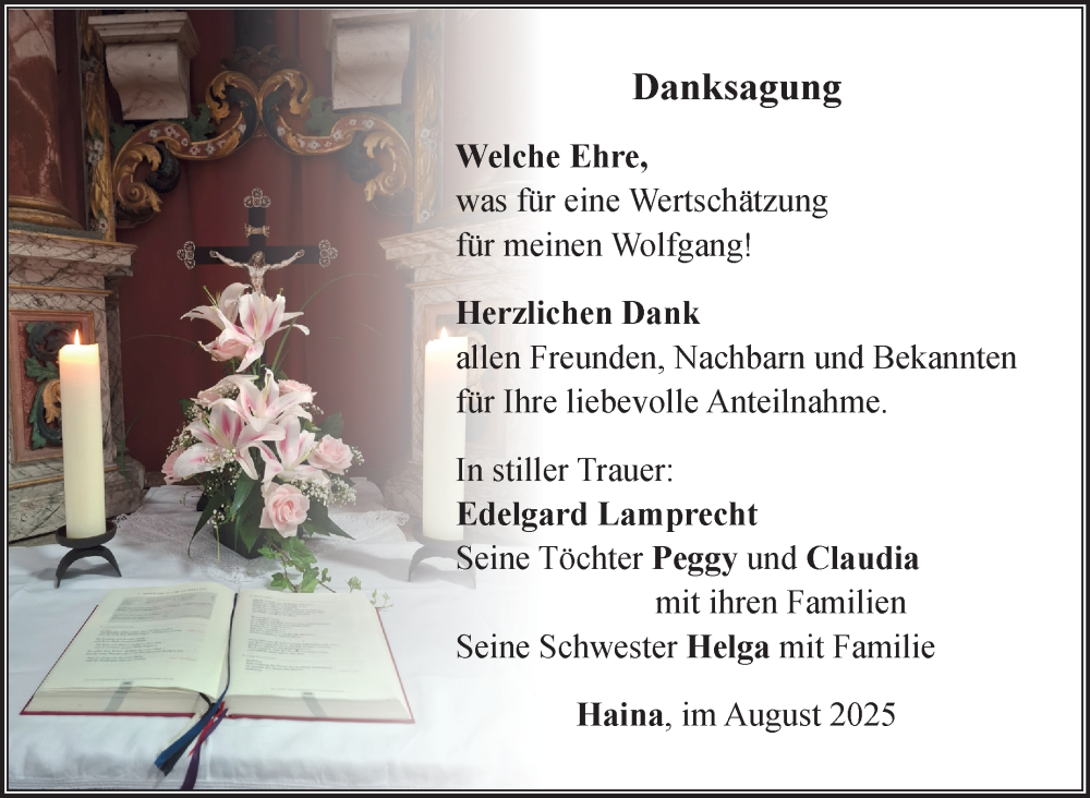  Traueranzeige für Wolfgang Lamprecht vom 30.08.2025 aus Südthüringer Presse