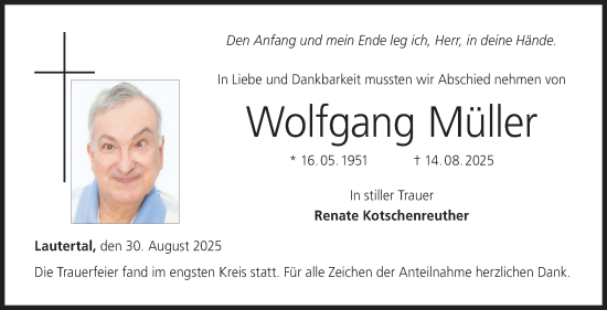 Traueranzeige von Wolfgang Müller von Neue Presse Coburg