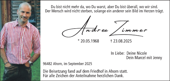 Traueranzeige von Andree Zimmer von Neue Presse Coburg