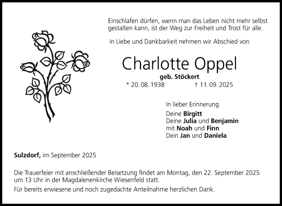 Traueranzeige von Charlotte Oppel von Neue Presse Coburg