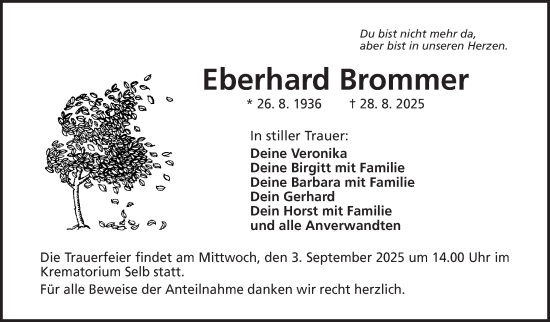 Traueranzeige von Eberhard Brommer von Frankenpost