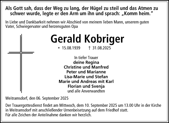 Traueranzeige von Gerald Kobriger von Neue Presse Coburg