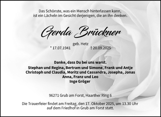 Traueranzeige von Gerda Brückner von Neue Presse Coburg