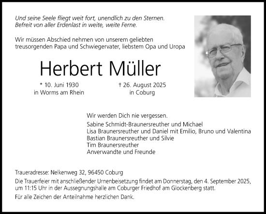 Traueranzeige von Herbert Müller von Neue Presse Coburg