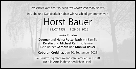Traueranzeige von Horst Bauer von Neue Presse Coburg