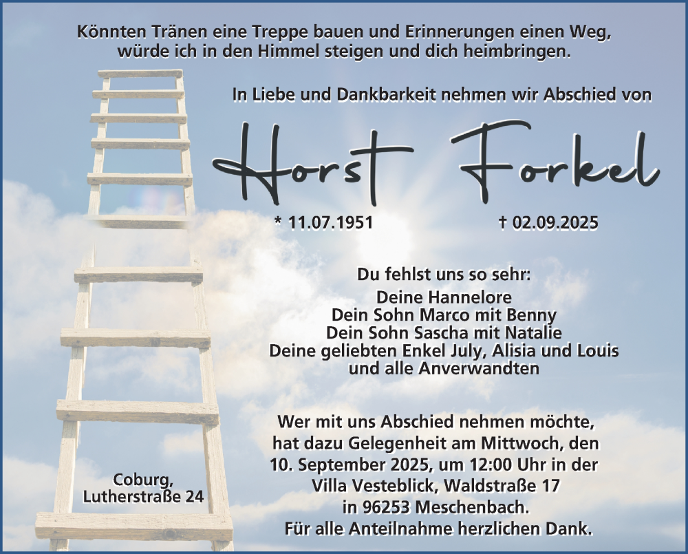  Traueranzeige für Horst Forkel vom 06.09.2025 aus Neue Presse Coburg