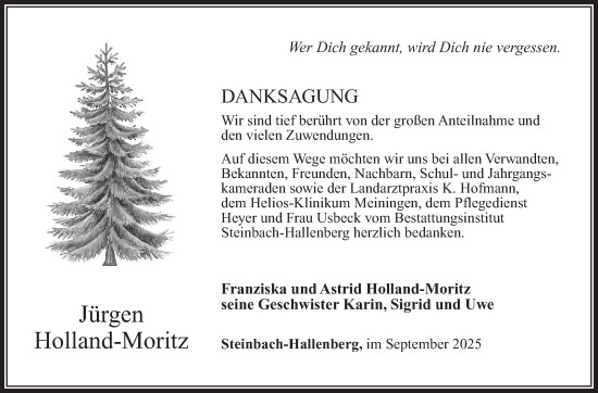 Traueranzeige von Jürgen Holland-Moritz von Südthüringer Presse