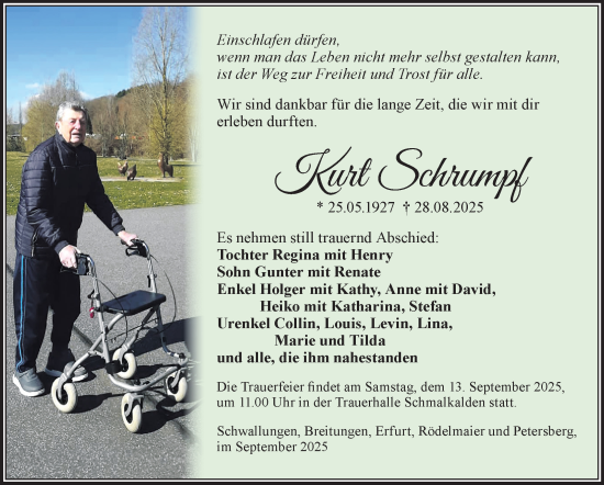 Traueranzeige von Kurt Schrumpf von Südthüringer Presse