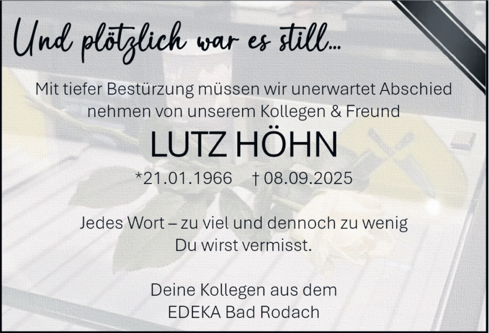  Traueranzeige für Lutz Höhn vom 27.09.2025 aus Neue Presse Coburg