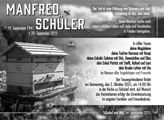 Traueranzeige von Manfred Schüler von Südthüringer Presse