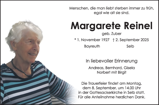 Traueranzeige von Margarete Reinel von Frankenpost
