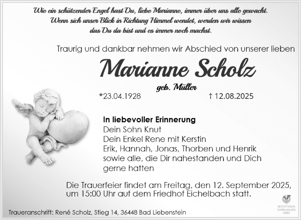  Traueranzeige für Marianne Scholz vom 06.09.2025 aus Südthüringer Presse