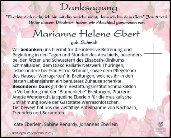 Traueranzeige von Marianne Helene Ebert von Südthüringer Presse