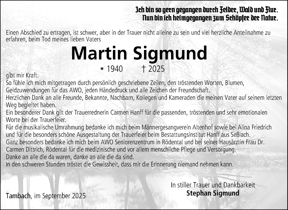  Traueranzeige für Martin Sigmund vom 20.09.2025 aus Neue Presse Coburg