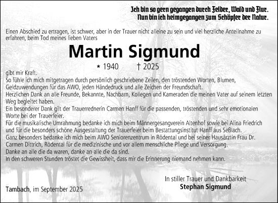 Traueranzeige von Martin Sigmund von Neue Presse Coburg